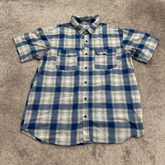 Columbia Omni Wick Shirt Mens Large Blue Plaid Short Sleeve Fishing Outdoor Top - Picture 1 of 10